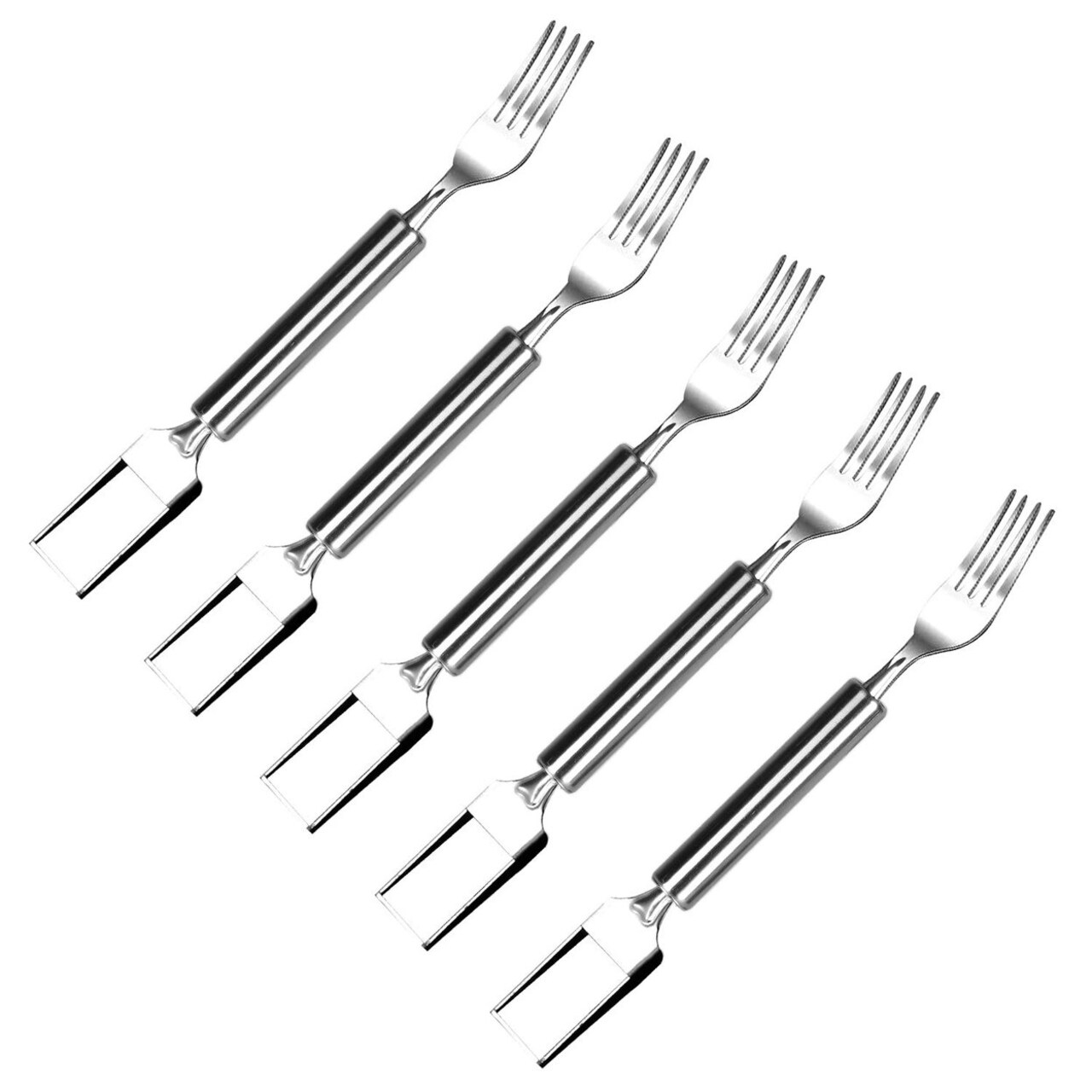 5Pcs 2 In 1 Watermelon Cutter Slicer Fork Stainless Steel Dual Head Watermelon Fruit Cutting Fork Knife For Summer